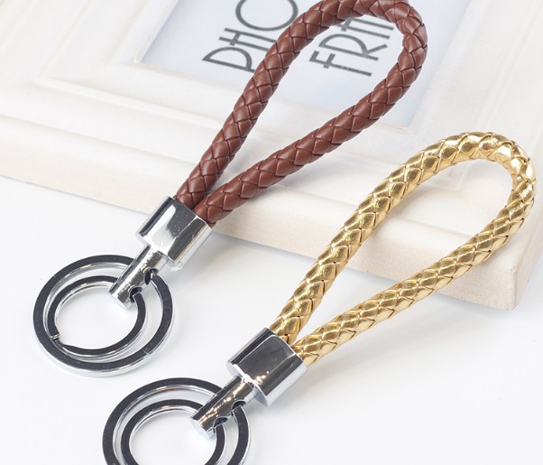 Braided rope double circle keychain, Custom Your Leather Keychains