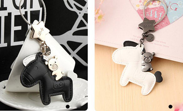 Horse + Bear leather keychain