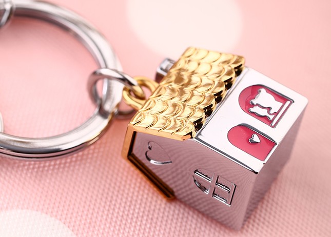 leather + zinc alloy house keychain