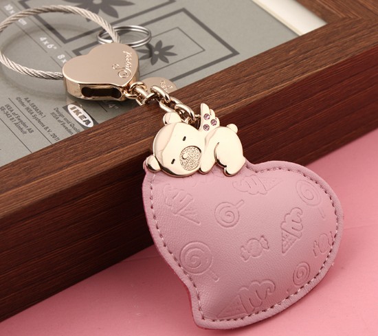 Heart little bear leather keychain