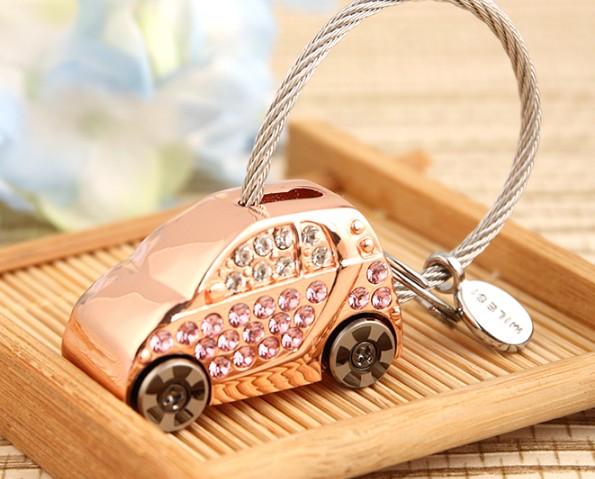 Rhinestone alloy car keychain