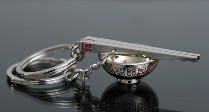 Chinese style bowl and chopsticks keychains