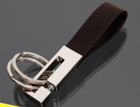 Classic black leather keychain