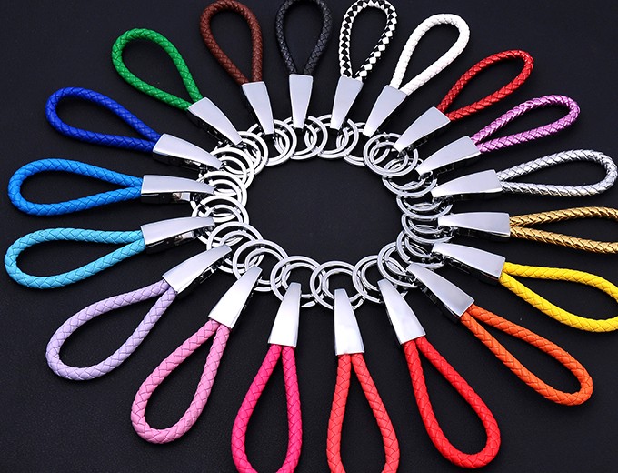 Double ring braided rope keychain
