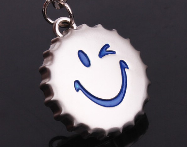 Cartoon smiling face bottle caps couple keychains