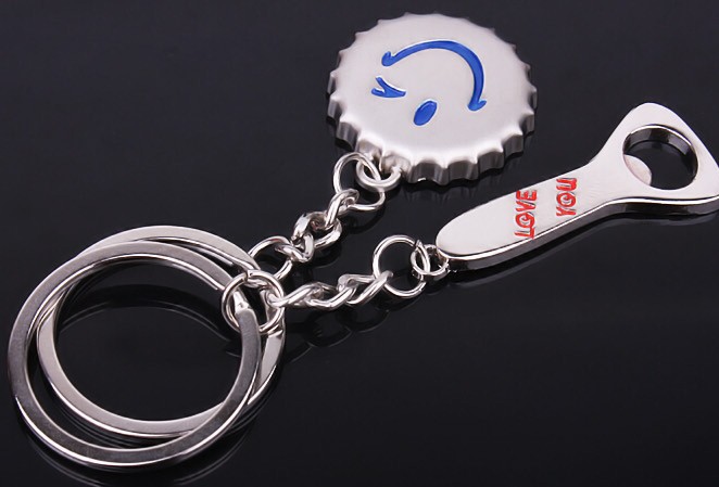 Cartoon smiling face bottle caps couple keychains