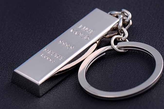 Gold bar and silver bar alloy keychain