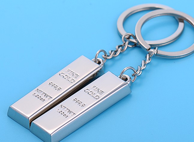 Gold bar and silver bar alloy keychain