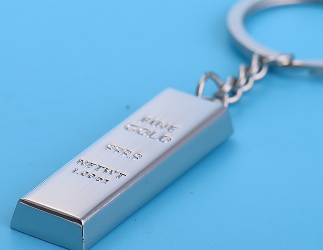 Gold bar and silver bar alloy keychain