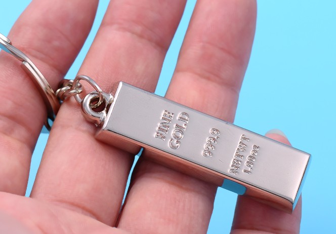 Gold bar and silver bar alloy keychain