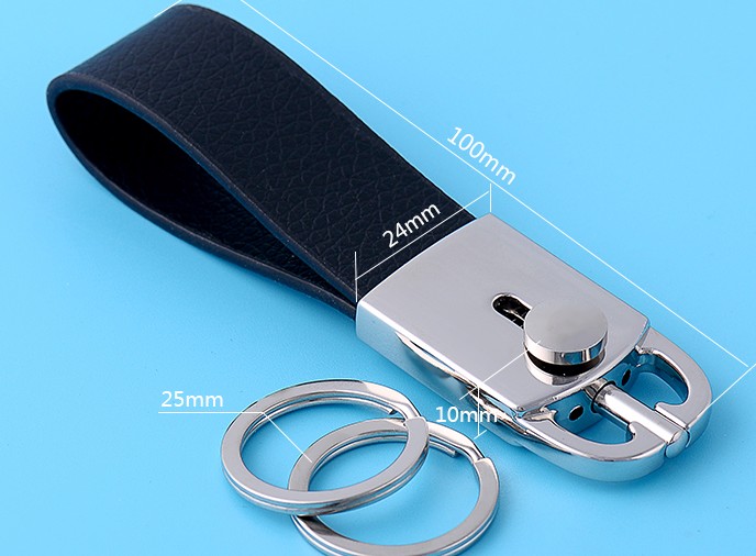 Classic double ring leather keychain