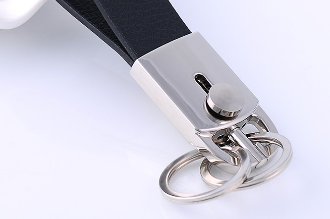 Classic double ring leather keychain