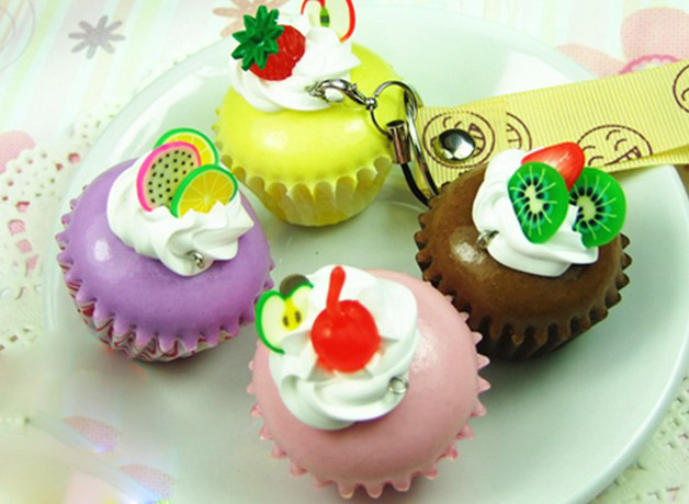 Cream chocolate egg tart keychain