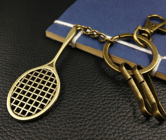 Bronze tennis racket keychain