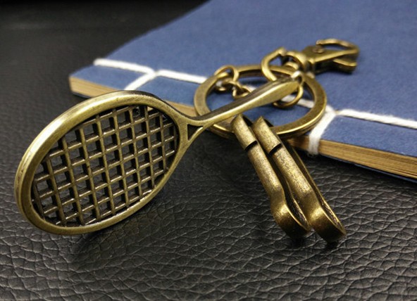 Bronze tennis racket keychain