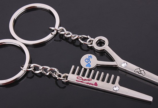 barber tools couple keychains