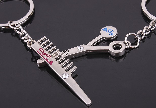 barber tools couple keychains