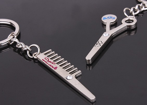 barber tools couple keychains