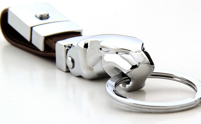 Alloy leopard head keychain