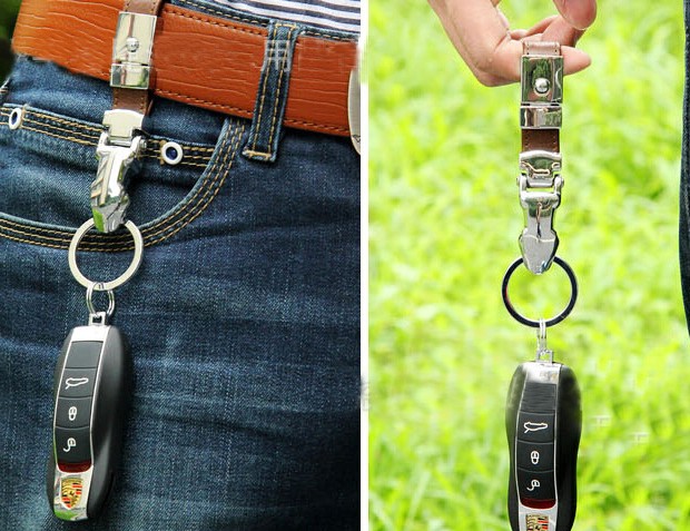 Alloy leopard head keychain