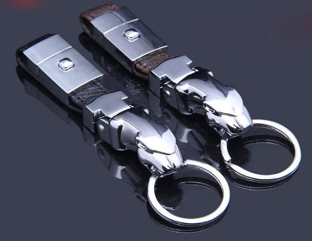 Alloy leopard head keychain