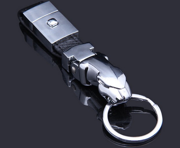 Alloy leopard head keychain