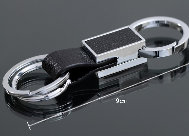 Double ring leather keychain