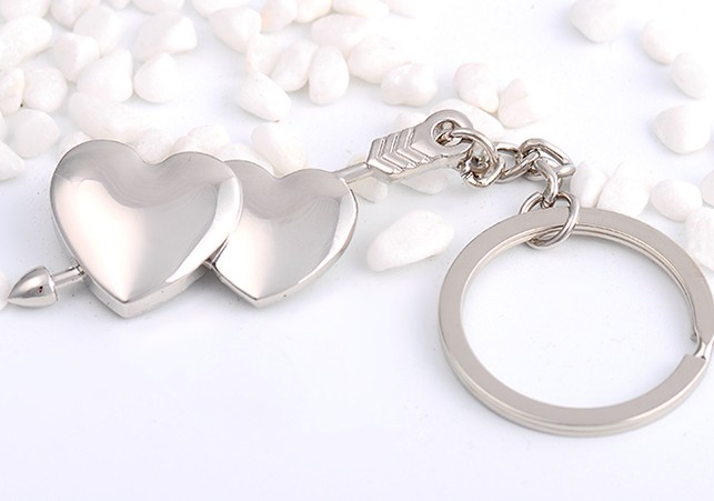 Arrow through double heart keychain
