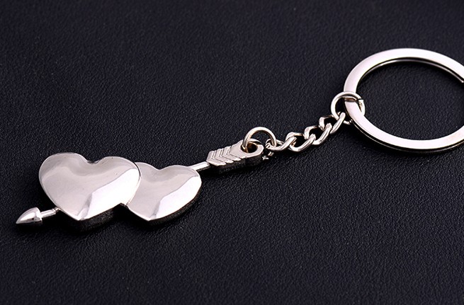 Arrow through double heart keychain