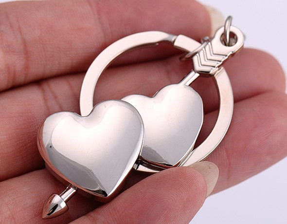 Arrow through double heart keychain