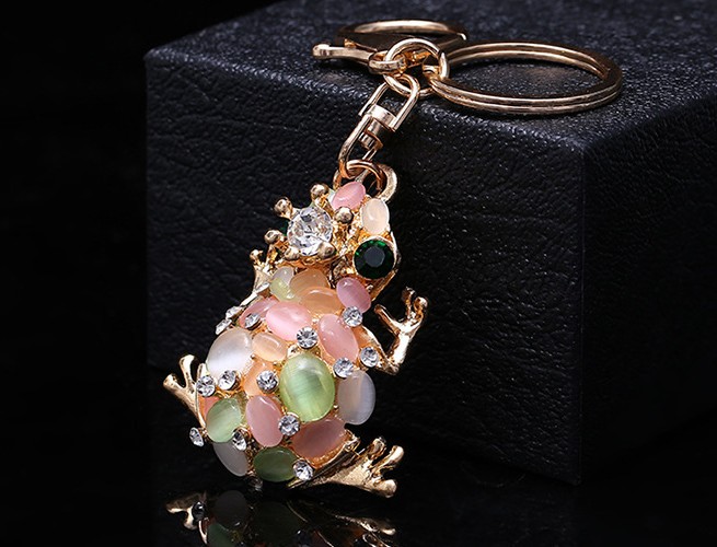 Unique Rhinestone Frog Keychain