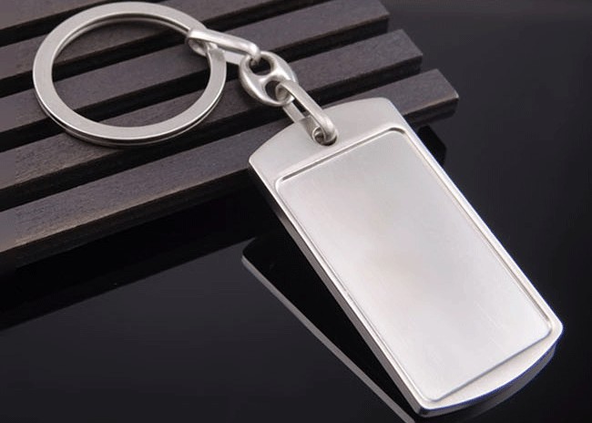 Rectangular metal plate keychain