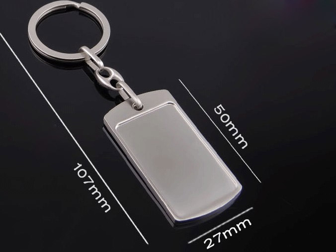 Rectangular metal plate keychain