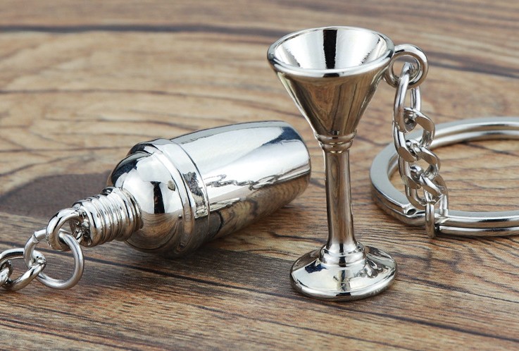 Mini hip flask and wine glass keychain