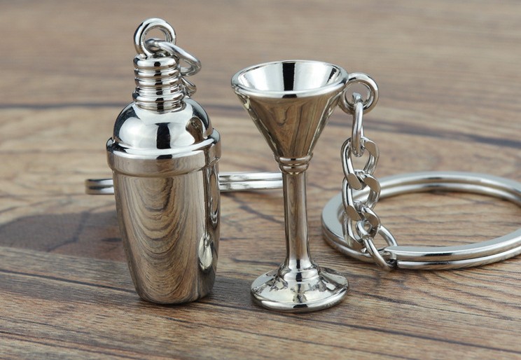 Mini hip flask and wine glass keychain