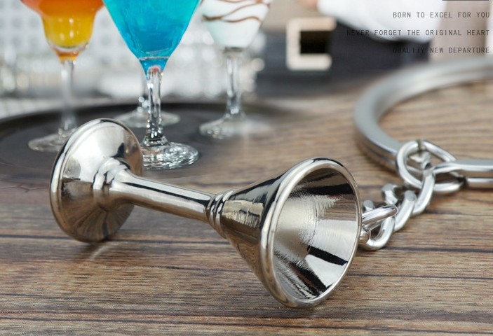 Mini hip flask and wine glass keychain