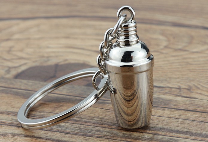 Mini hip flask and wine glass keychain