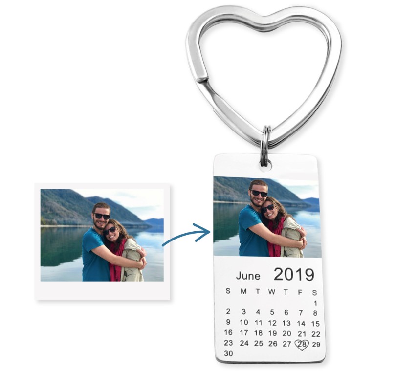 Rectangular photo calendar keychain