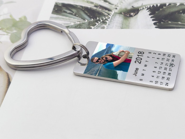 Rectangular photo calendar keychain