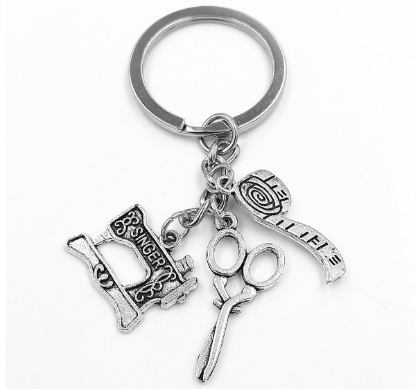 Sewing machine scissors ruler alloy keychain