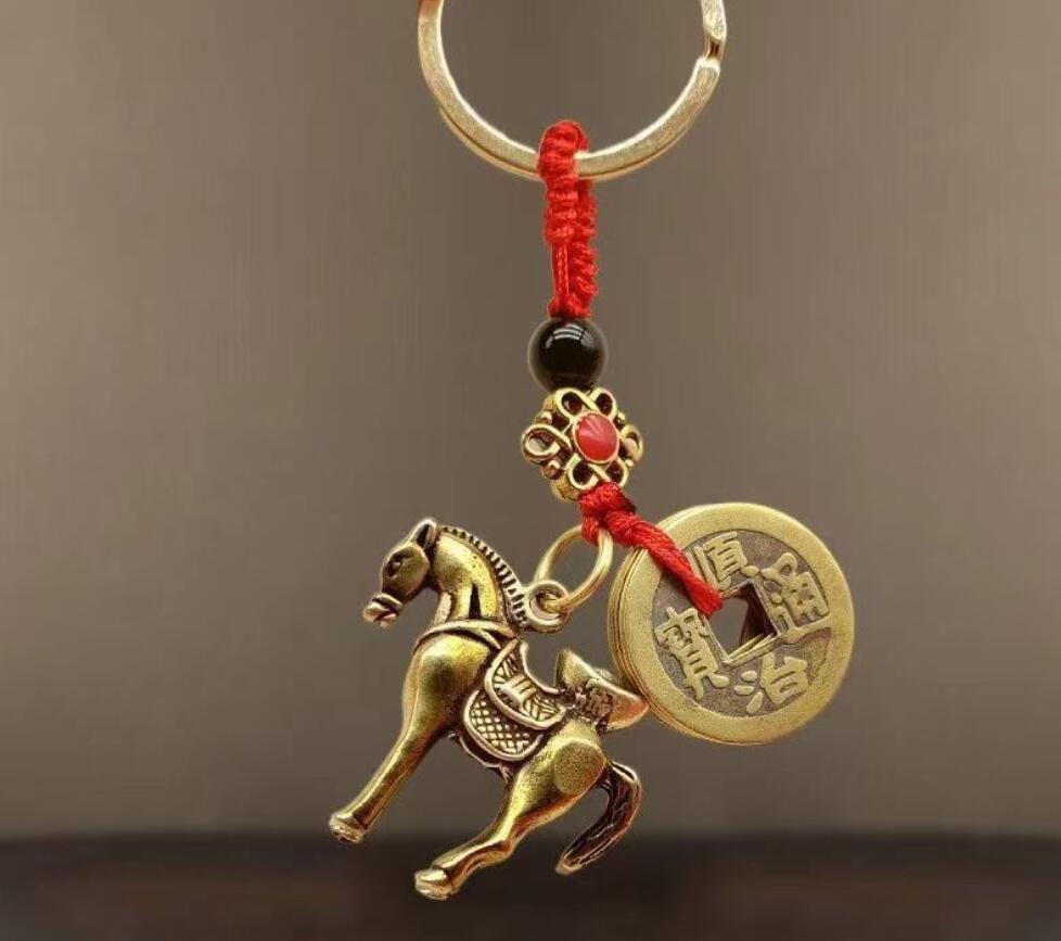 Horse and ancient Chinese coin keychain