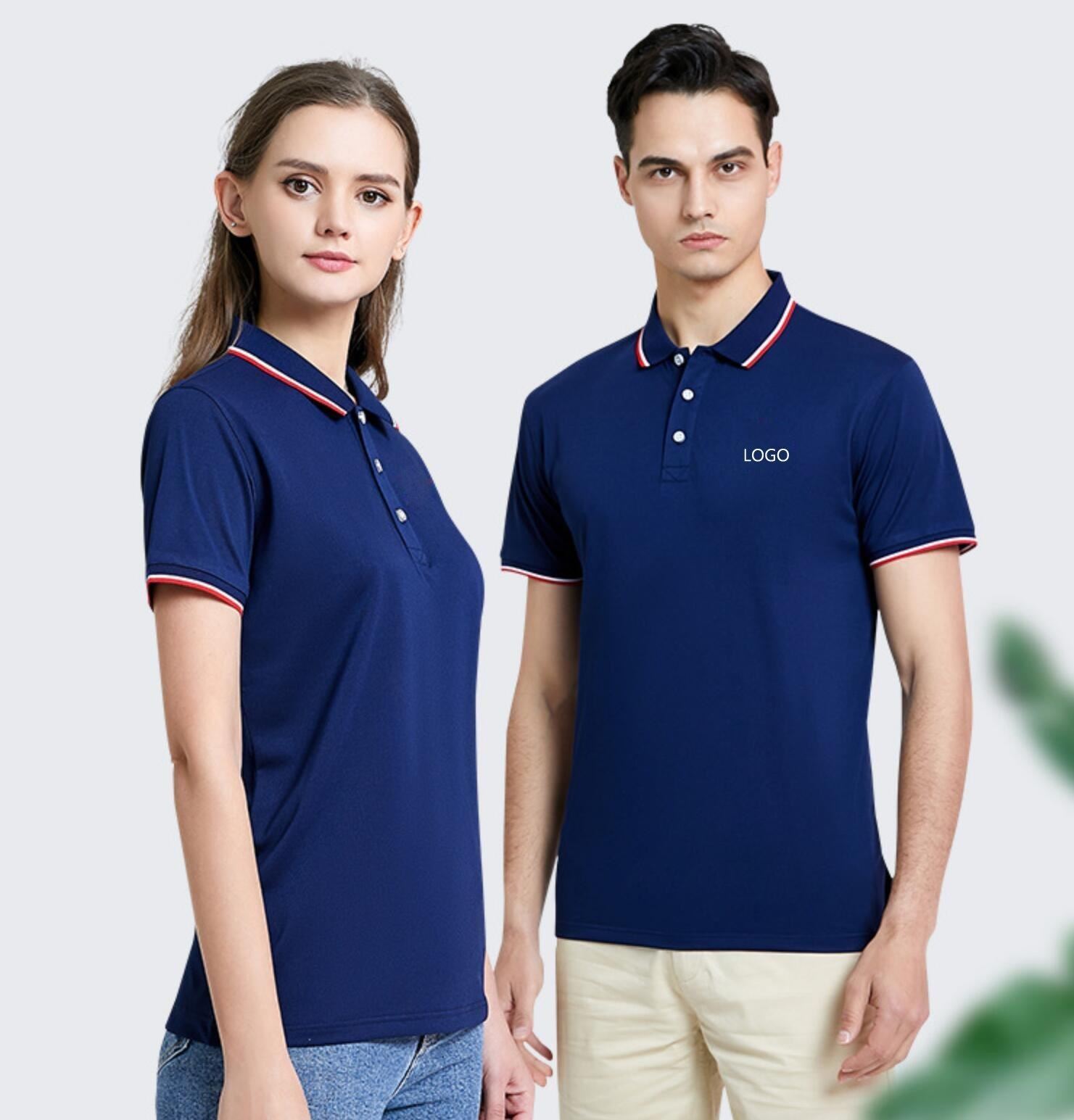 promotional shirt with stripes on neckline and cuffs