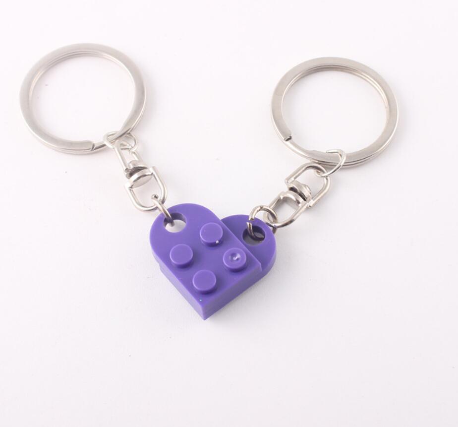 Couple building blocks puzzle piece keychain