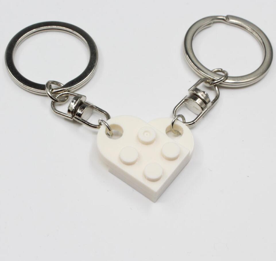 Couple building blocks puzzle piece keychain