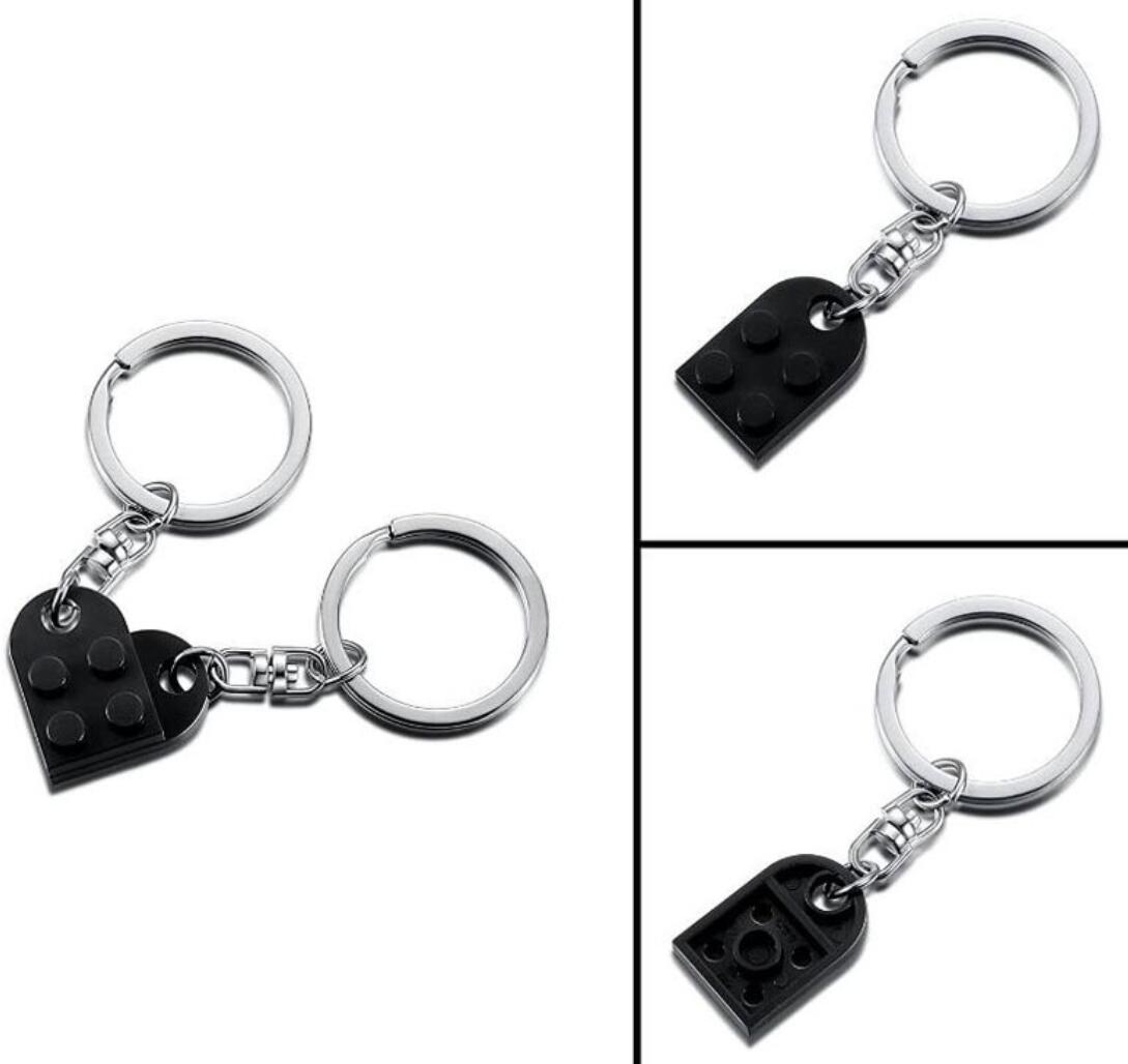 Couple building blocks puzzle piece keychain