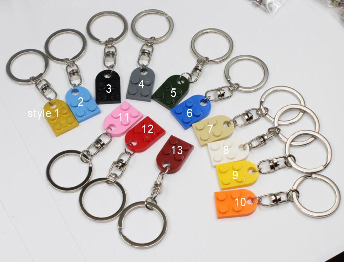 Couple building blocks puzzle piece keychain