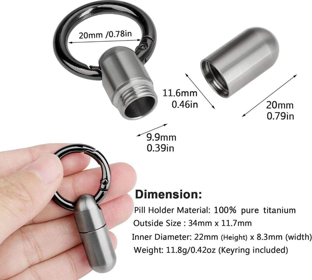 Waterproof Titanium Alloy Capsule Pill Box Keychain