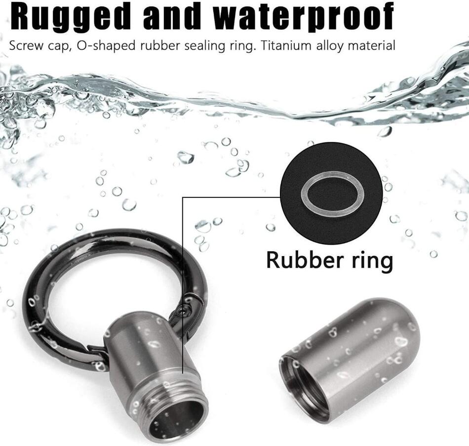 Waterproof Titanium Alloy Capsule Pill Box Keychain