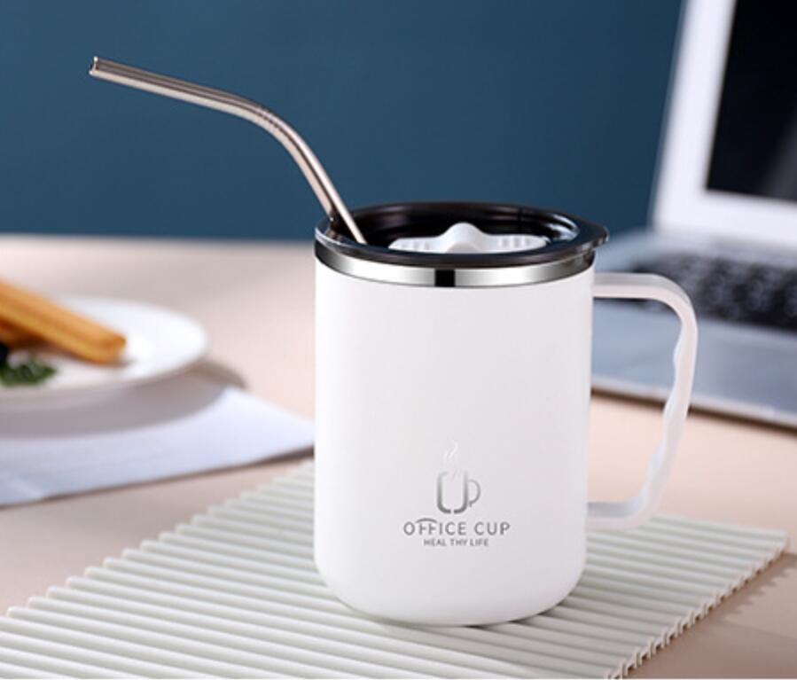 Double wall stainless steel coffee cup with handle