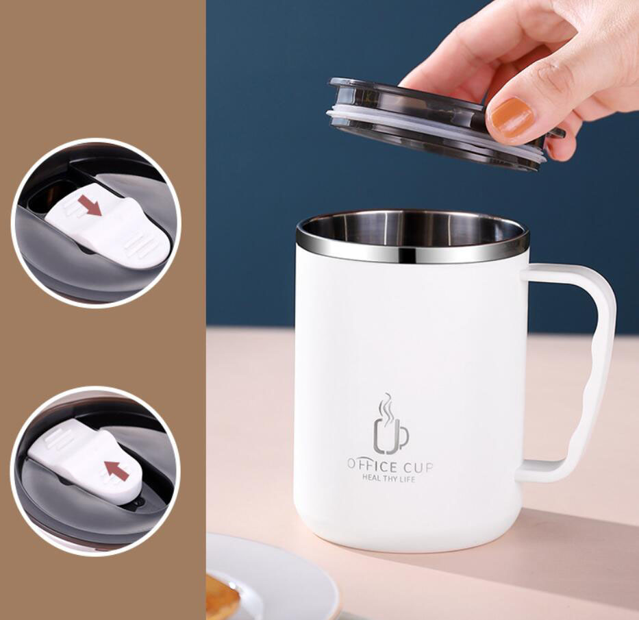 Double wall stainless steel coffee cup with handle